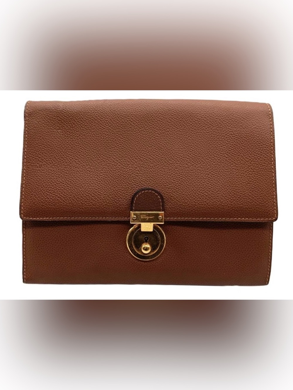 SALVATORE FERRAGAMO ICONIC GANCINI VINTAGE LEATHER CLUTCH BAG - Picture 2 of 12